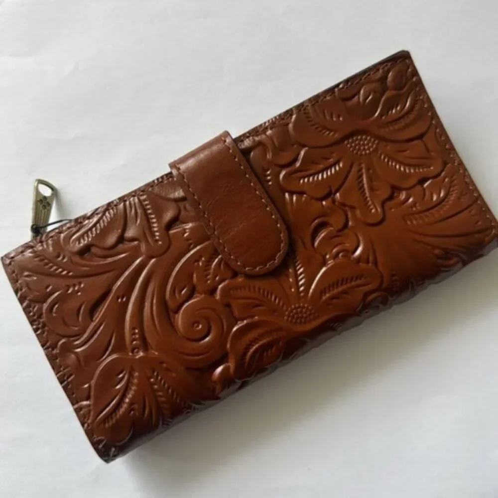 Patricia Nash NAZARI Leather Bifold Wallet Tooled Card Case Floral Florence